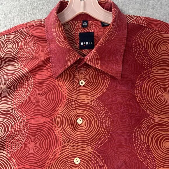 Haupt Germany Camp Shirt circles Abstract red XL 17.5 Men short sleeve - Picture 3 of 13